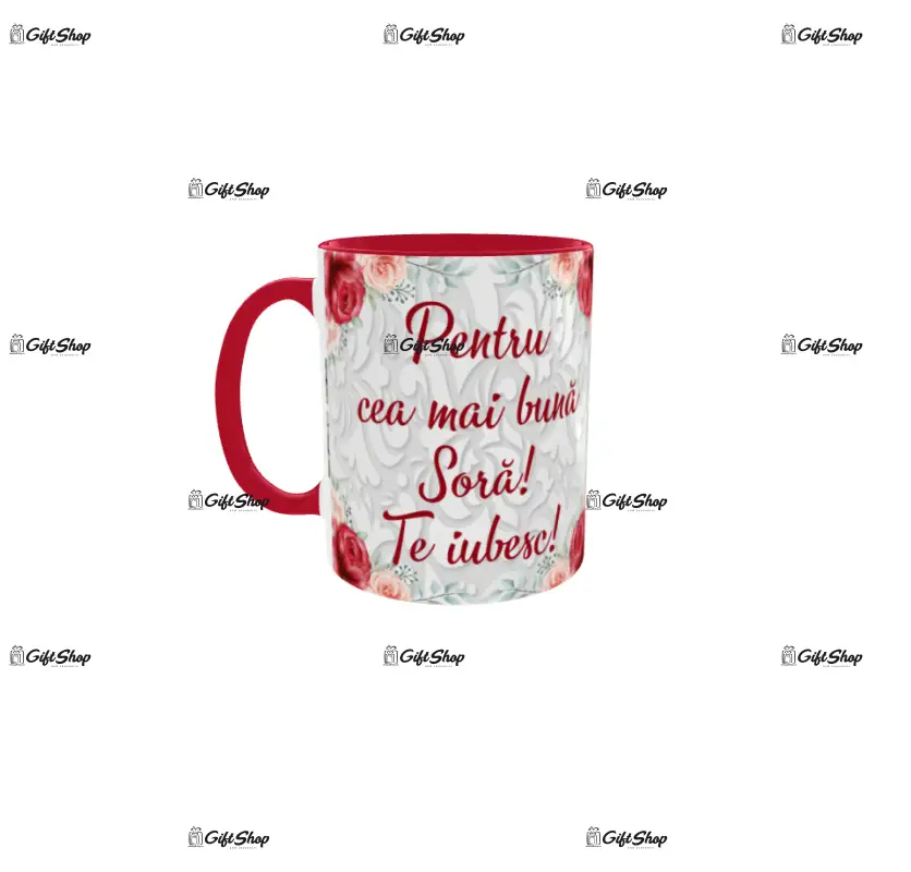 Pentru cea mai buna sora, te iubesc, cana din ceramica, 330ml, personalizata cu 1 poza si text model 3365